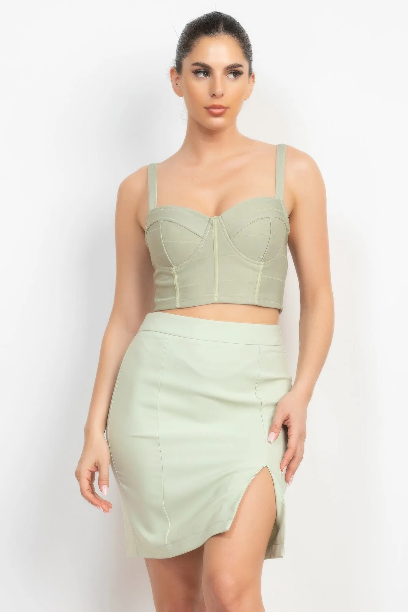FASHNZFAB Women's Sleeveless Line Detailed Bustier Tank Top