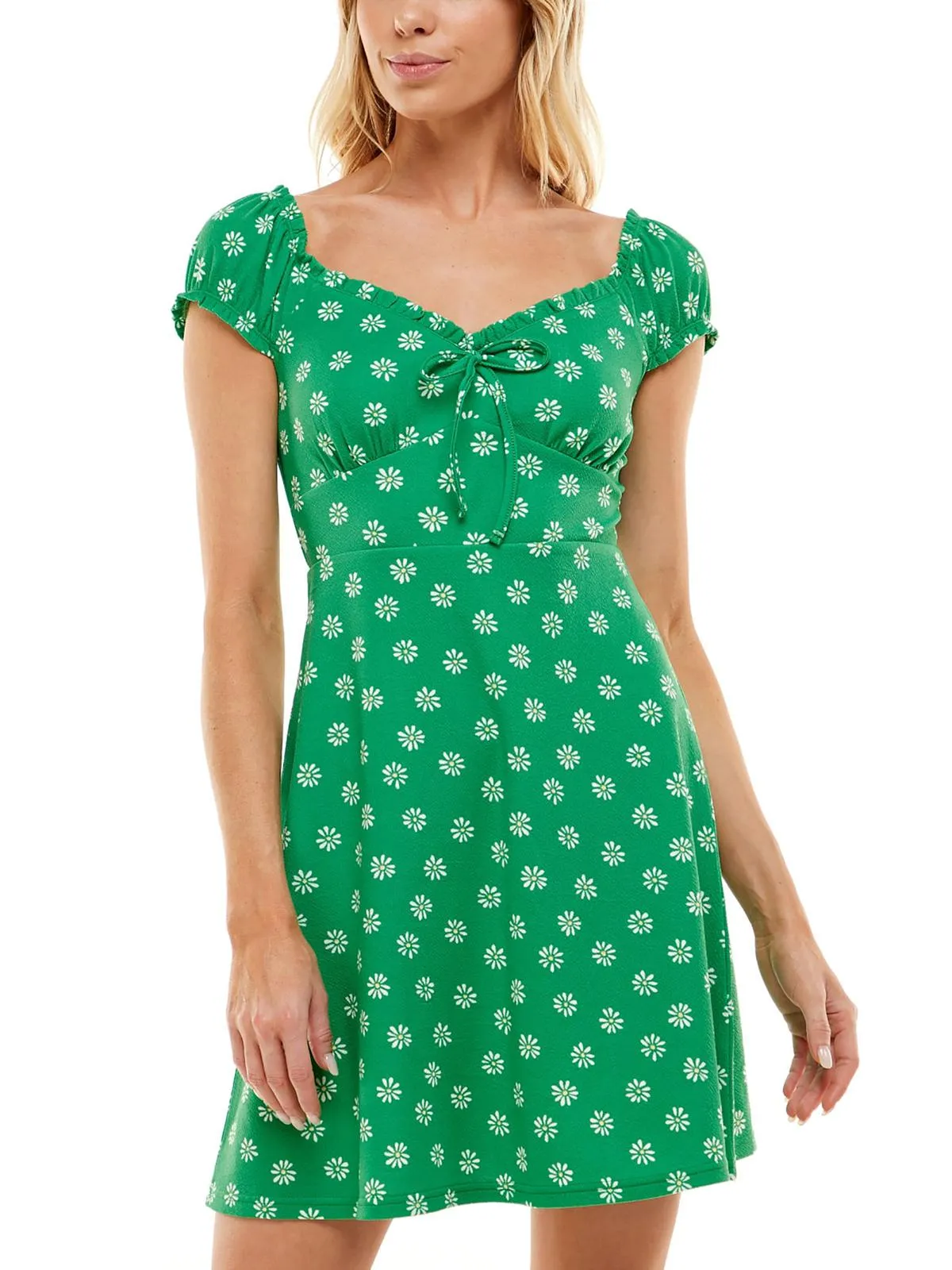Juniors Emma Womens Floral Print Short Mini Dress