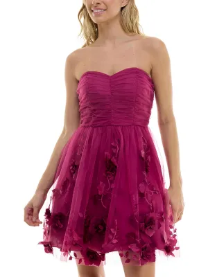 Juniors Womens Strapless Mini Fit & Flare Dress