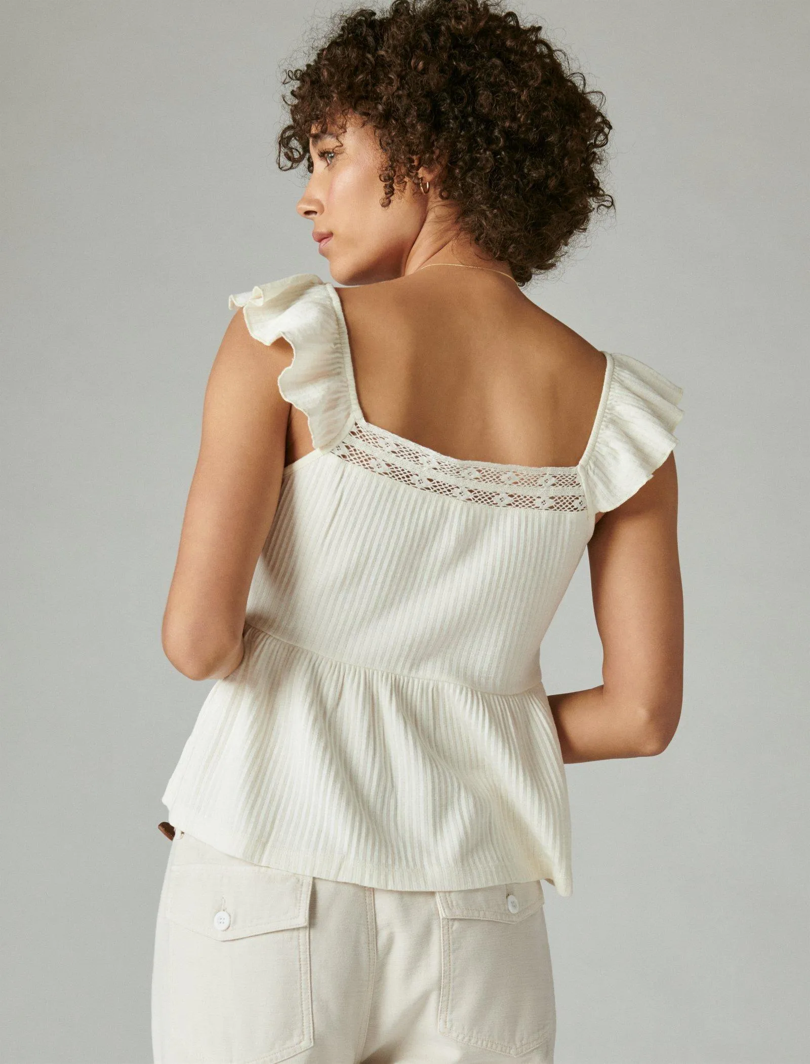 Lucky Brand Women's Textured Yoke Peplum Tank