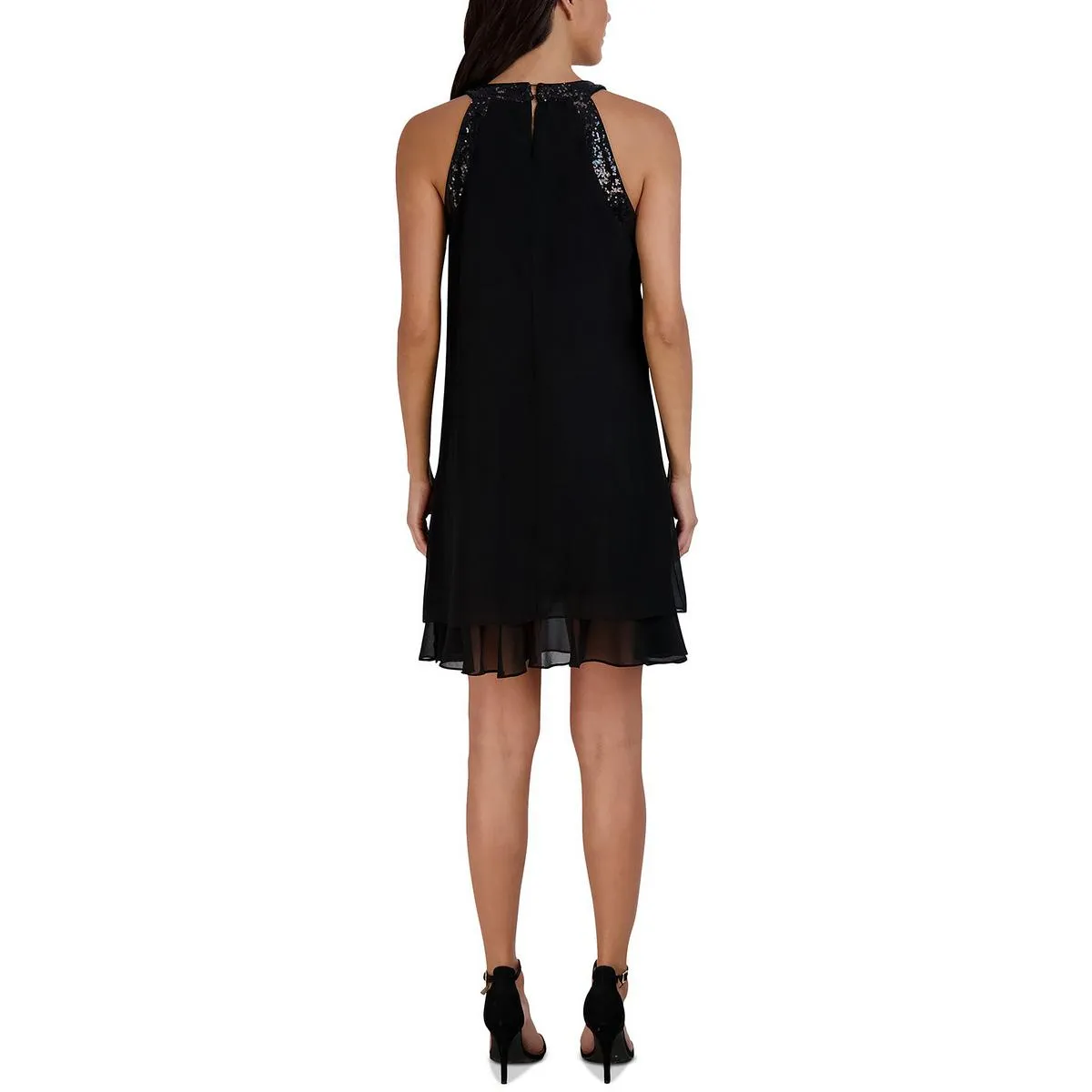 Petites Womens Sequined Mini Cocktail and Party Dress