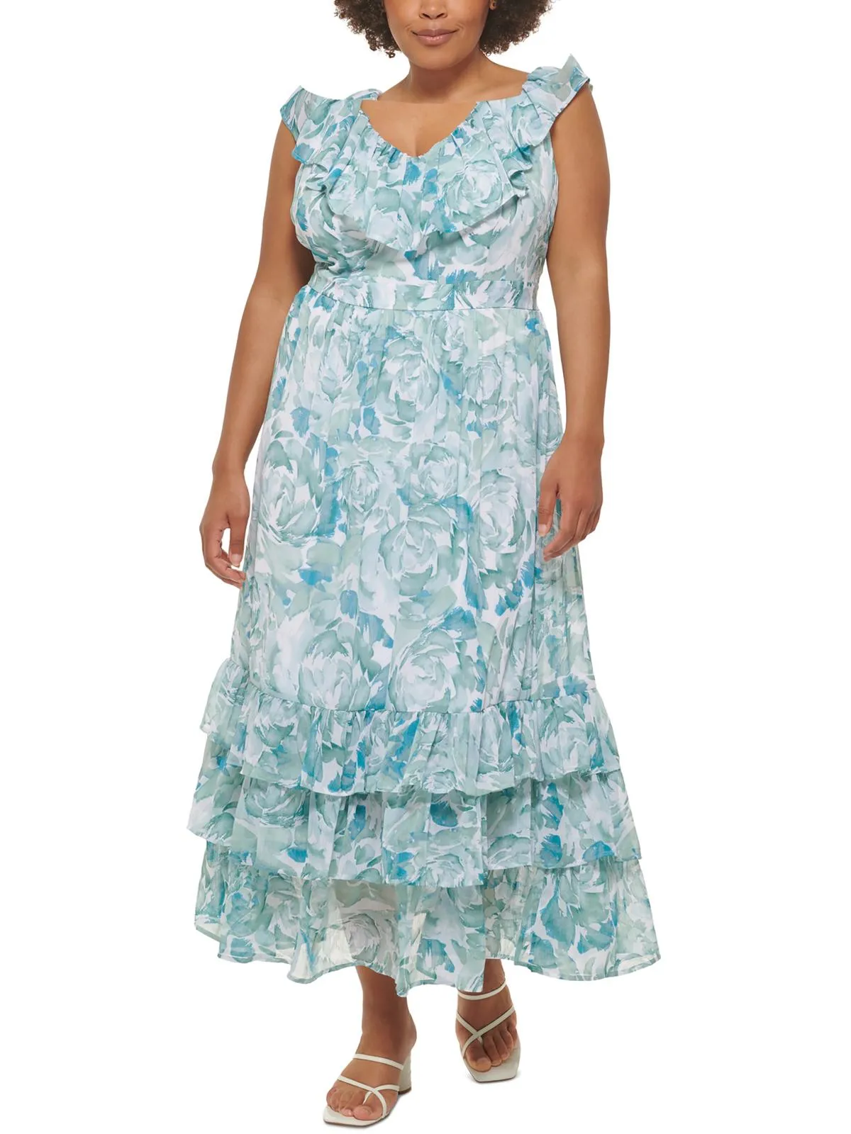 Plus Womens V-Neck Long Maxi Dress