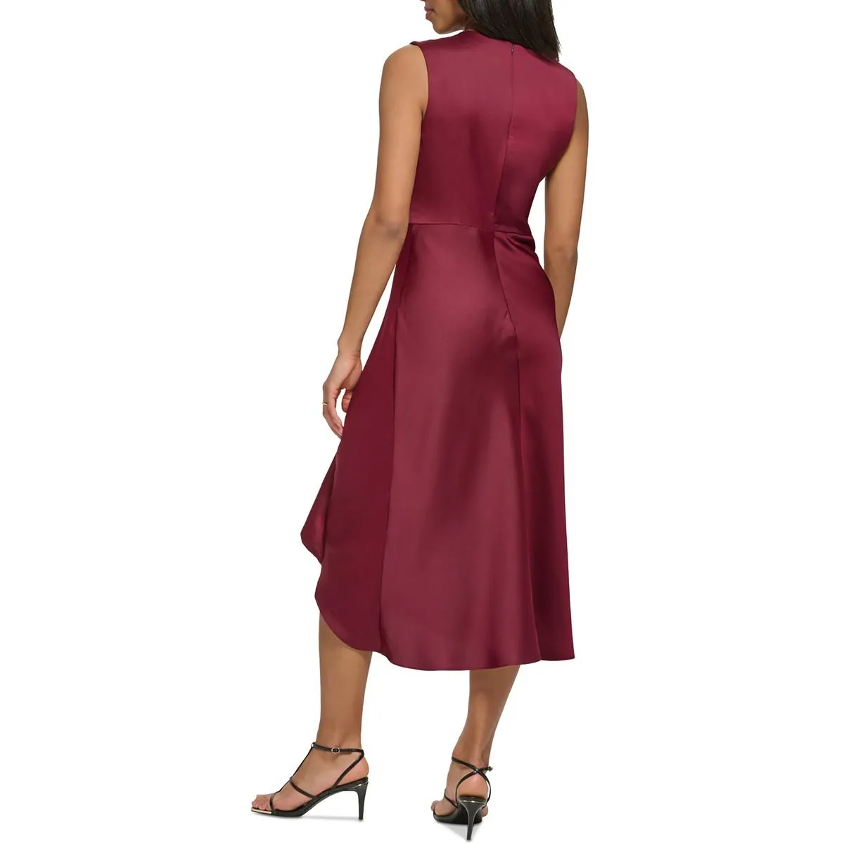 Womens Midi Faux-Wrap Wrap Dress