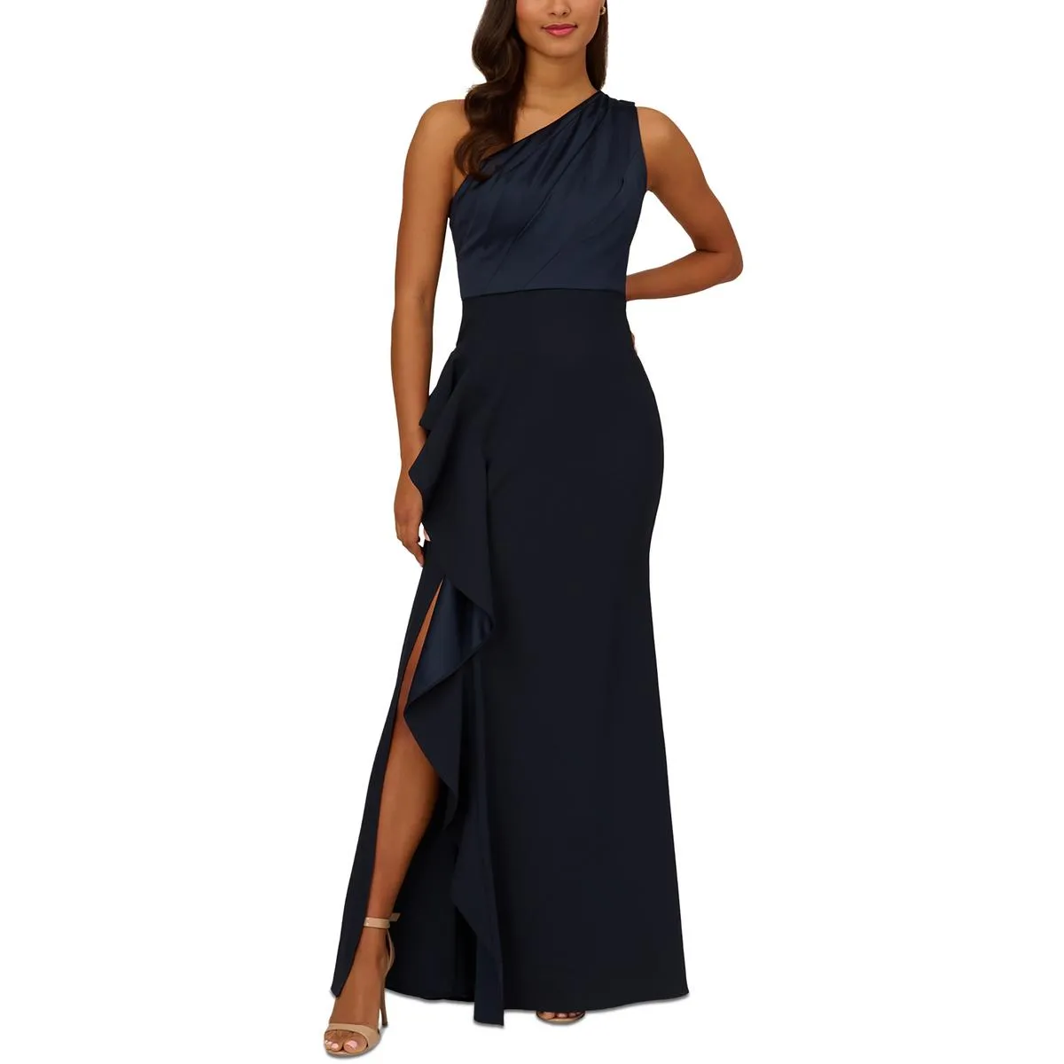 Womens Pleated Ruffle Evening Dress