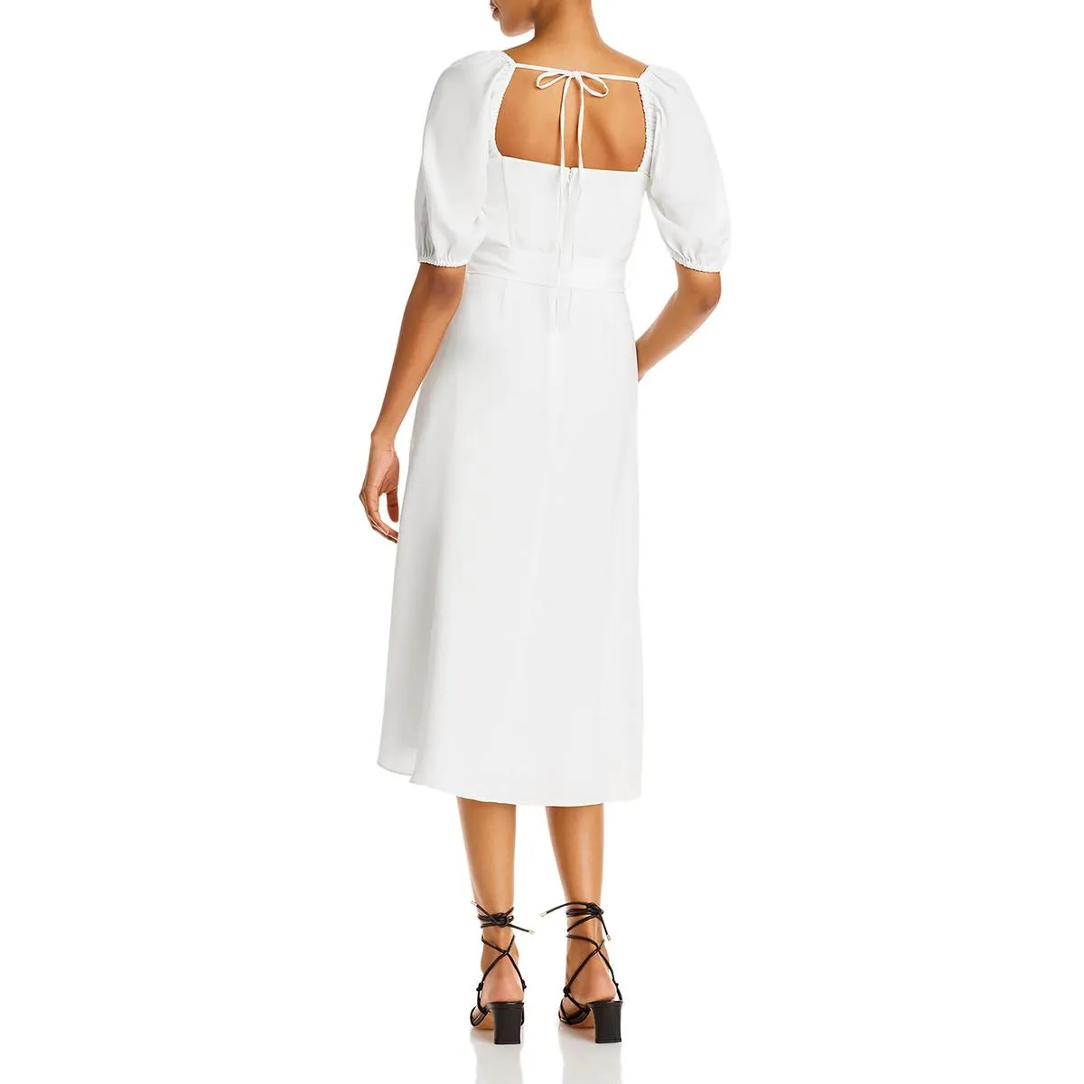 Womens Puff Sleeve A-Line Midi Dress