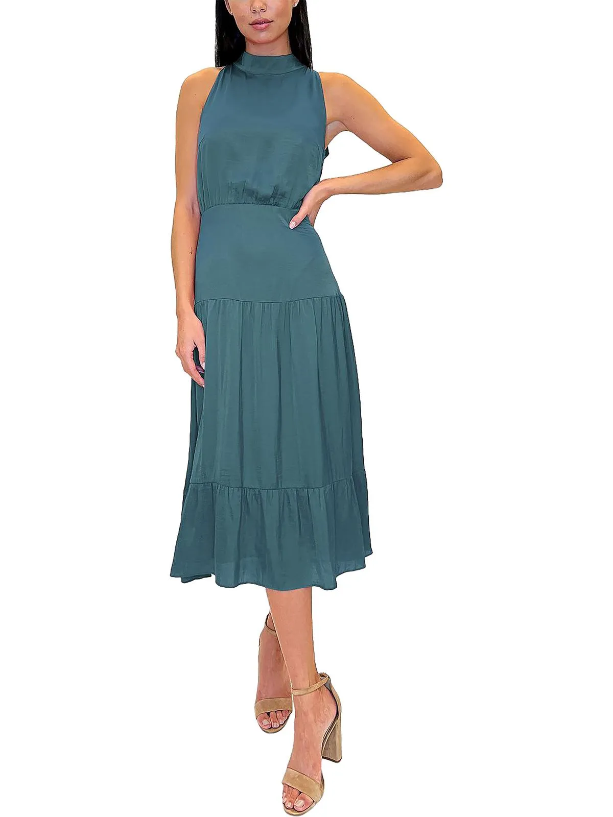 Womens Satin Sleeveless Midi Dress