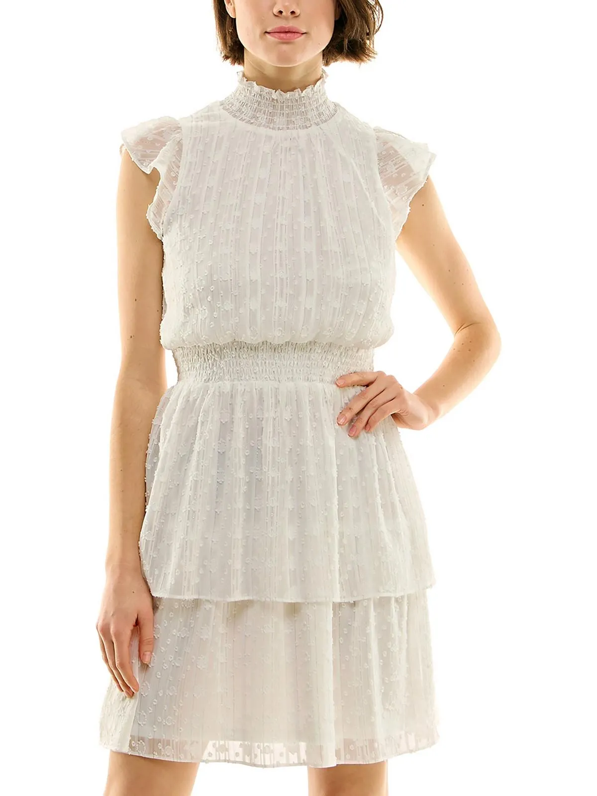 Womens Smocked Midi Cocktail and Party Dress