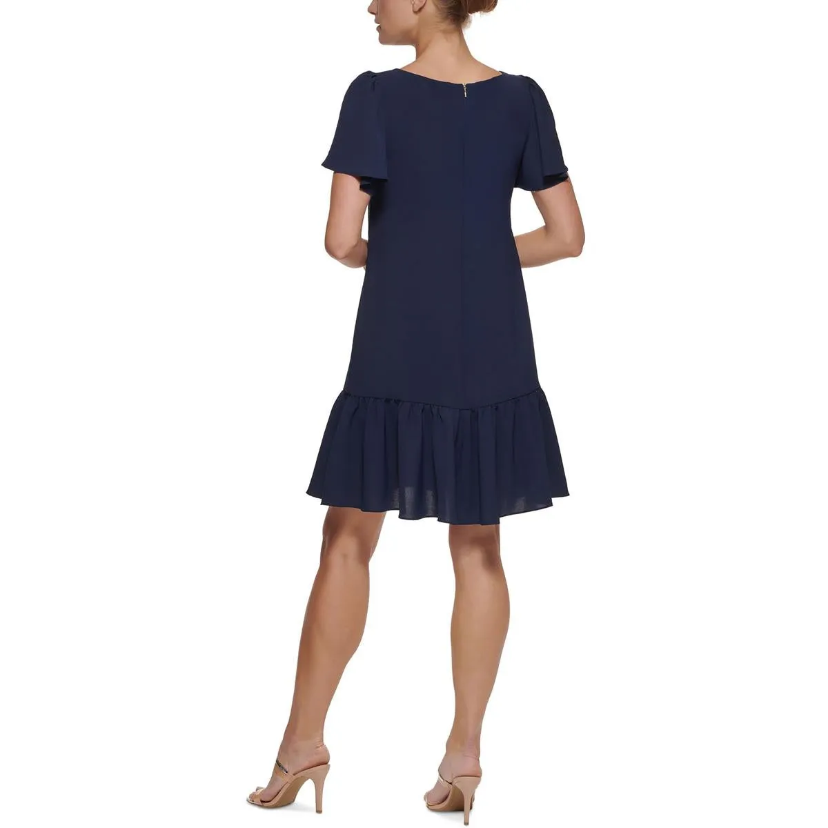 Womens Trapeze Flutter Sleeves Shift Dress